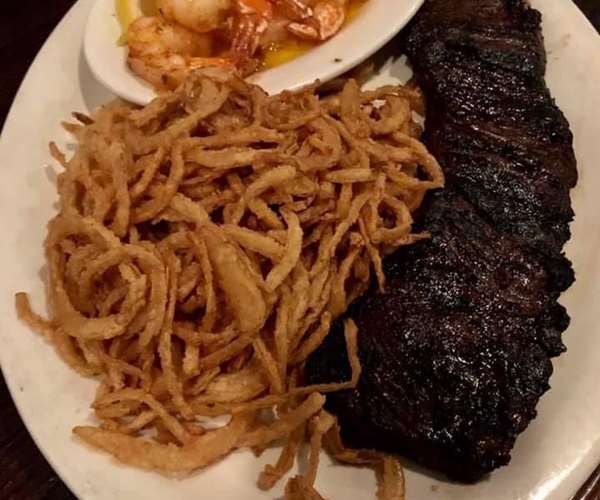 Marinated steak and shrimp scampi
